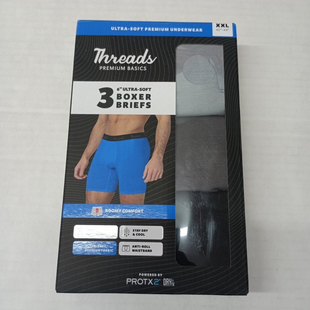 Threads Men's Underwear 6" Ultra-Soft Premium Boxer Briefs 3-Pack Size 2XL 42-44
